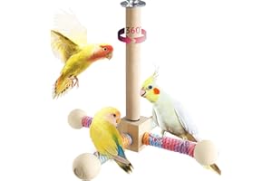 MRZZATA Bird Stand Perch Toy for Small & Medium Birds, 360° Rotating Natural Wooden Parrot Perchs for Bird Cages, Interactive Spinning Toy fo Parrot Parakeets Cockatiels Lovebirds Conures Finches Budgies