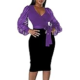 BOGURST Semi Formal Church Dresses for Women Bishop Sleeve Sexy V Neck Bodycon Midi Dresses