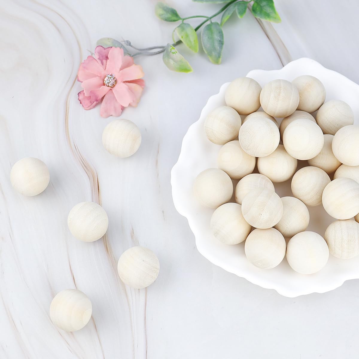 Unfinished Natural Wood Balls Wooden Spheres, Hardwood Balls Wooden Round Balls for DIY Craft Projects Jewelry Making Arts Design (50 Pcs, 25mm)