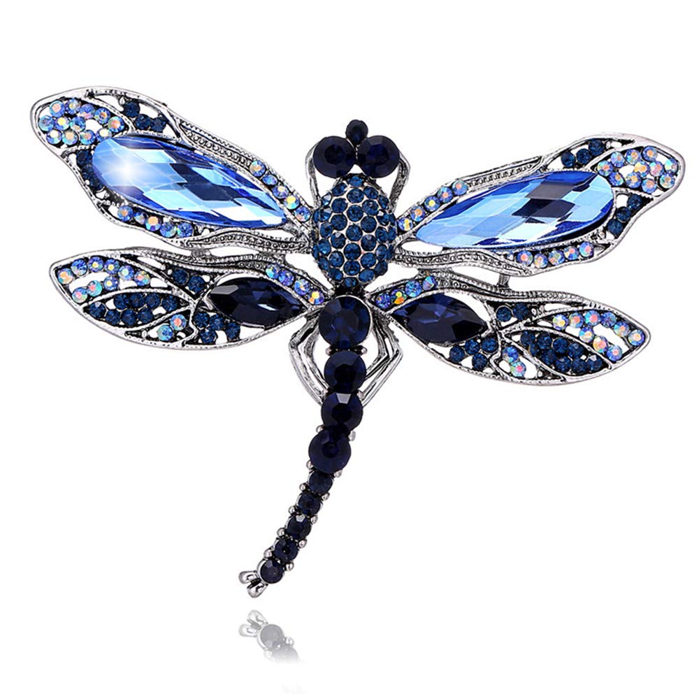 ETHOON Dragonfly Brooch Rhinestone Crystal Brooch Animals Pin for Women Jewelry Outfits Decoration Blue, Metal