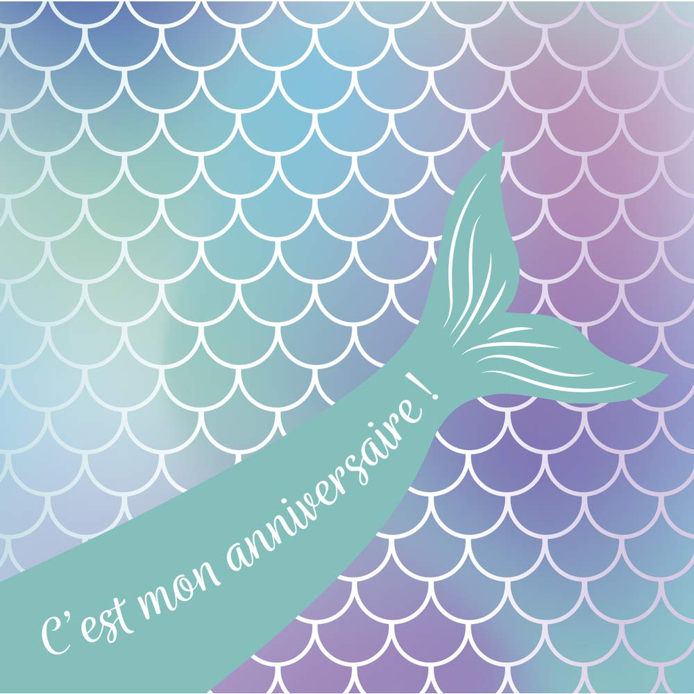 Clairefontaine 20031C - 8 Pre-printed Single Cards, 11.6x11.6cm and 8 Envelopes 12x12cm - Mermaid Theme