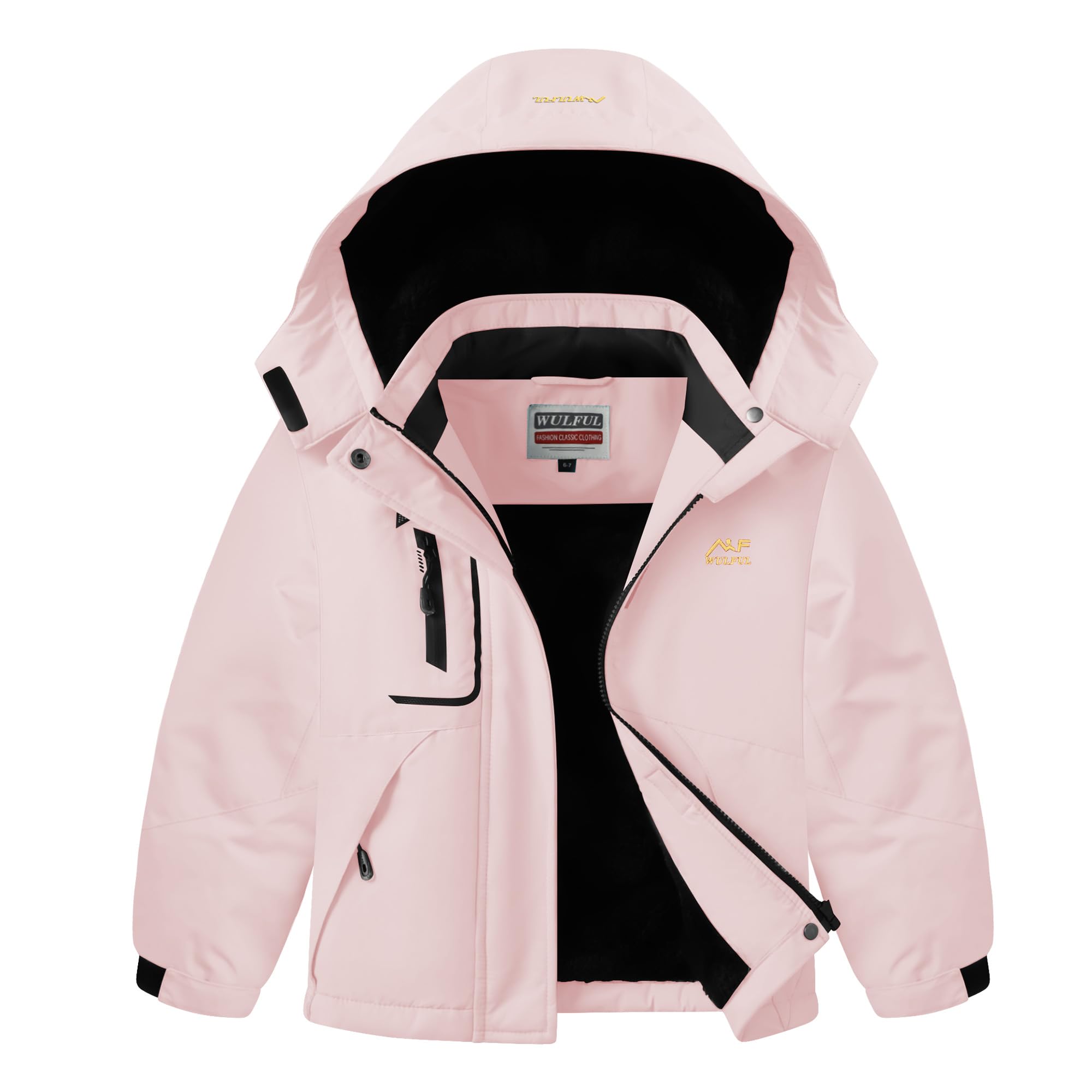 WULFUL Girl's Waterproof Ski Jacket Warm Fleece Hooded Winter Snow Coat Image