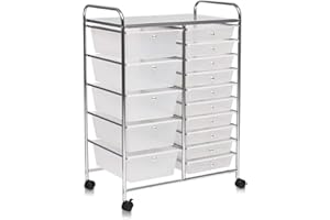 ARLIME 15-Drawer Storage Cart, 15 Drawer Trolley, Rolling Organizer Cart, Scrapbook Paper Organizer, Suitable for Office and School, Rolling Office Storage Tools (Clear)