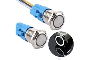 DMWD 2pcs 16mm Metal Waterproof Latching Push Button Switch with Pre-Wired Socket for 5/8" Mounting Hole, Silver Shell Anti-V