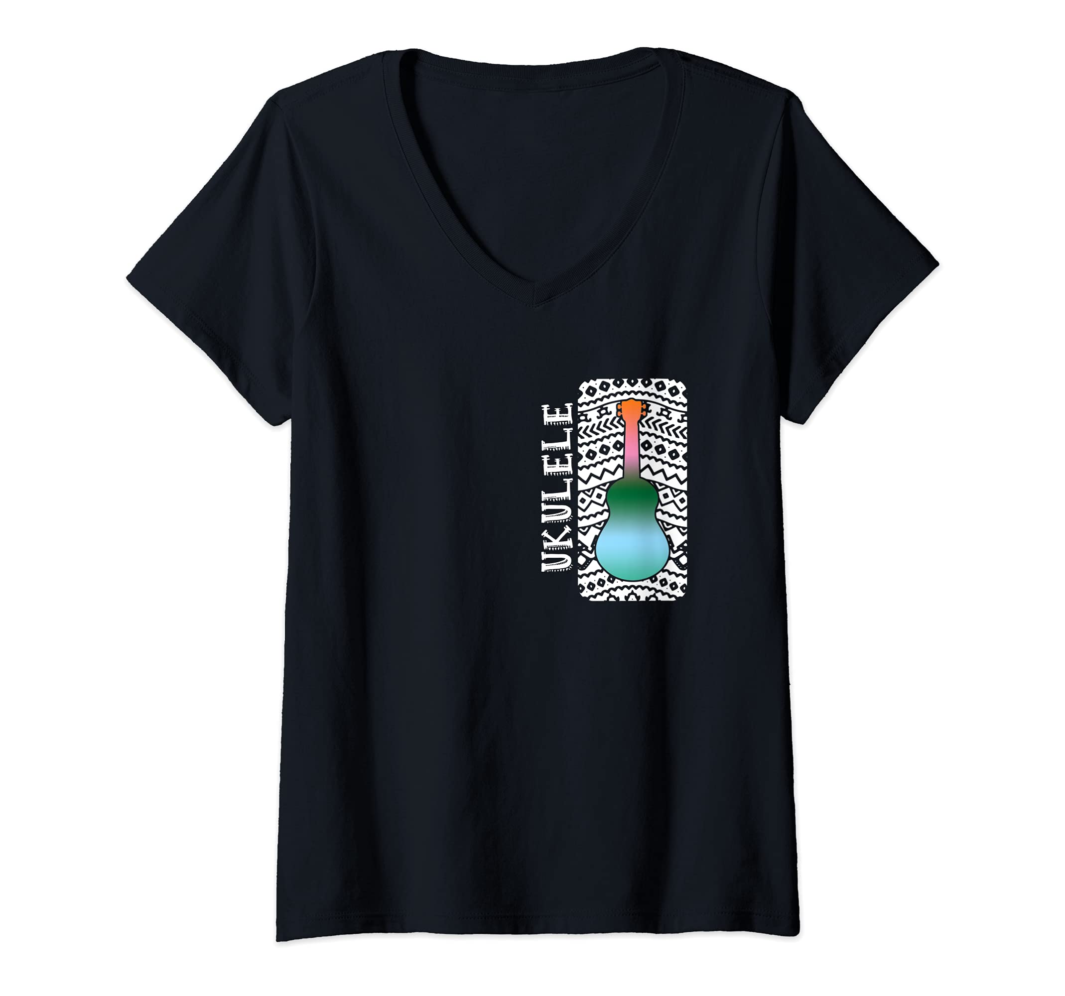 Womens Ukulele Musician Hawaii Hawaiian Aloha Acoustic Uke Guitar V-Neck T-Shirt