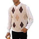 Mens Argyle Knitwear Vest V Neck Sleeveless Casual Slim Fit Pullover Knitted Sweater