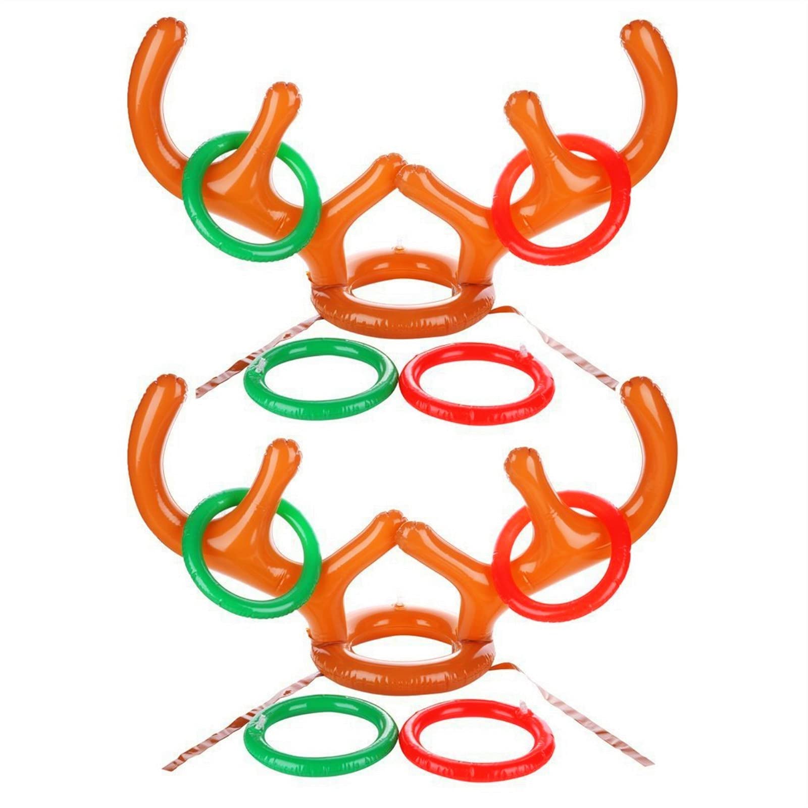 COSORO 2 Set of kids Christmas Party Ring Toss Game Target Toy,Inflatable Reindeer Antler Hat Ring Toss Game With Rings for Family Kids Aldult Office Xmas New Year Holiday Party Fun Games