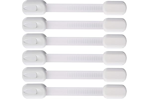 Vmaisi Multi-Use Adhesive Strap Locks for Baby Proofing Cabinets & Drawers | 6 Pack No-Drill Child Safety Latches for Fridge, Toilet, Oven,