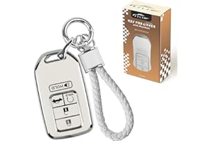 PJLJY Key Fob Cover, Compatible with Honda Accord Civic CRV Pilot Odyssey,Full Protection Key Fob Case with Keychain, Smart Key Case Holder(Silver)