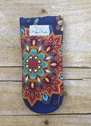 Cast Iron Skillet Handle Pocket Cover in blue gold medallion print