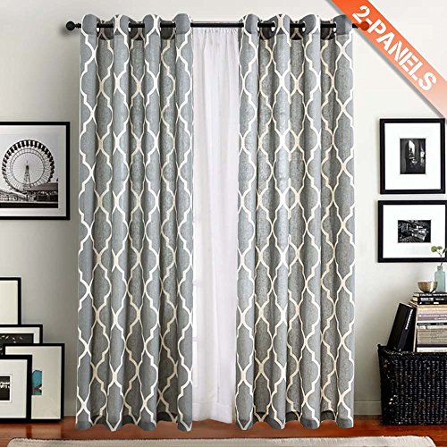 Moroccan print curtains - flax linen blend textured gro…