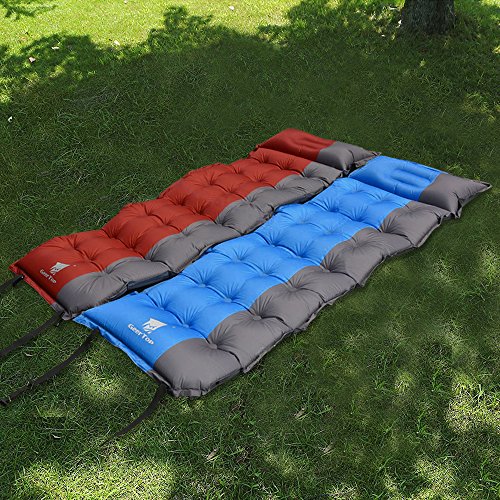 Geertop 2in Thick Lightweight Spliced Self-Inflating Camp Pad Mat Mattress with Pillow for Camping Backpacking Tents