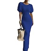 Nimsruc Women's Bodycon Maxi Dress Round Neck Puff Short Sleeve Cocktail Long Dresses for Wedding Prom Party Vacation 2026