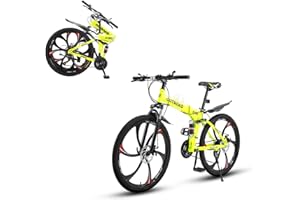 Omelaza 26 ich Folding Mountain Bike, 21 Speed High Carbon Steel Mountain Bike for Adults with 26 Inches Durable Tires, Front