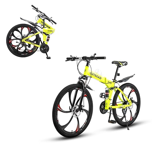 Max4out 26 Inch Folding Mountain Bike, 21 Speed Full Suspension Bicycle  with High-Carbon Steel, Dual Disc Brake Non-Slip Quick Release tire Folding 