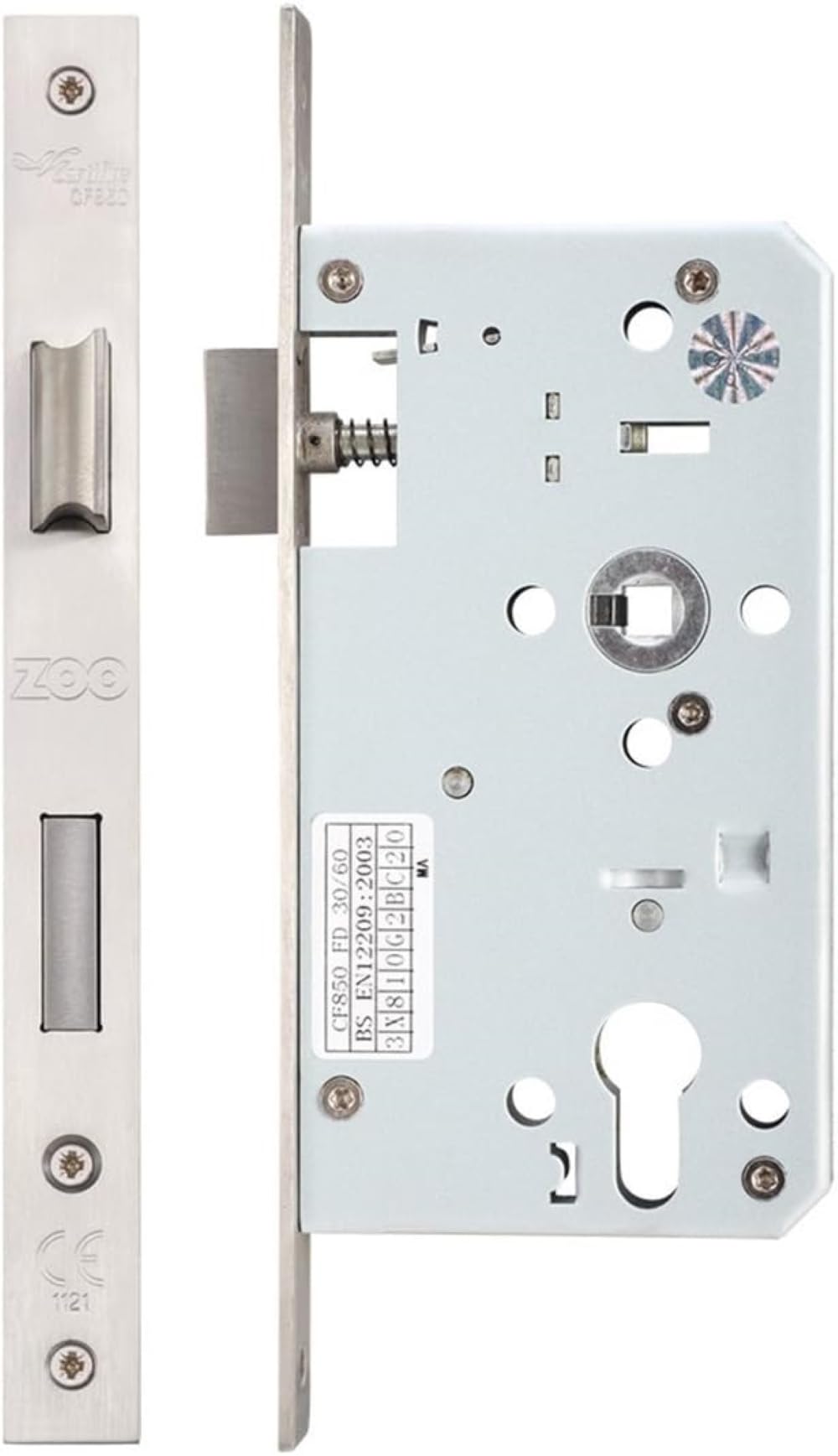 Zoo ZDL7260 Mortice DIN Euro Sash Lock 60mm Backset Satin Stainless Steel