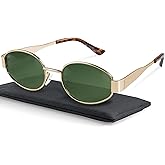 livho Retro Polarized Sunglasses - UV400 Protection, Oval Shape, Metal Frames - Matching Soft Case Inlcuded