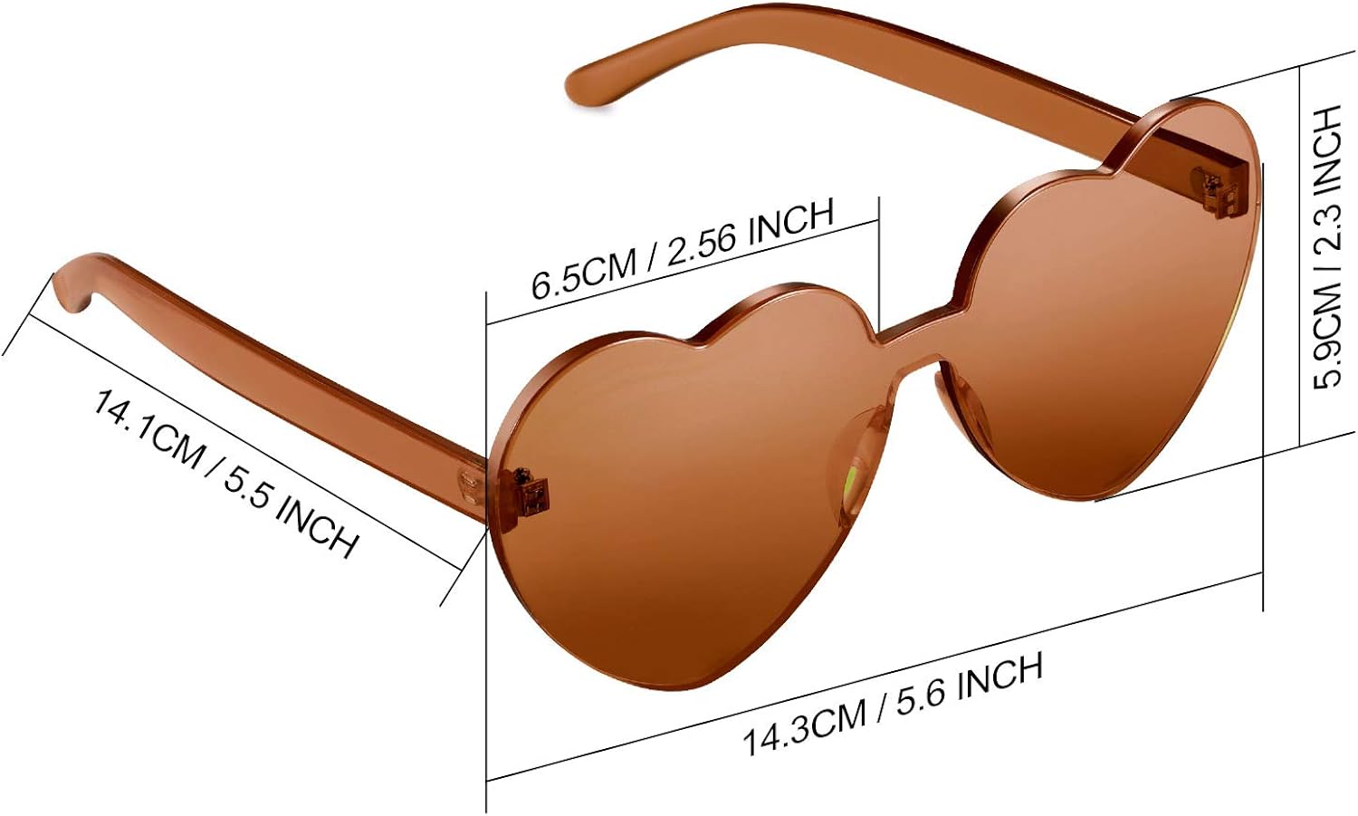 Maxdot Heart Shape Sunglasses Party Sunglasses (Brown): Clothing