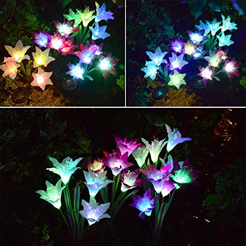 Wohome Outdoor Solar Garden Stake Lights,3 Pack Solar Powered Lights with 12 Lily Flower, Multi-Color Changing LED Solar Landscape Lighting Light for Garden, Patio - Thumbnail 5