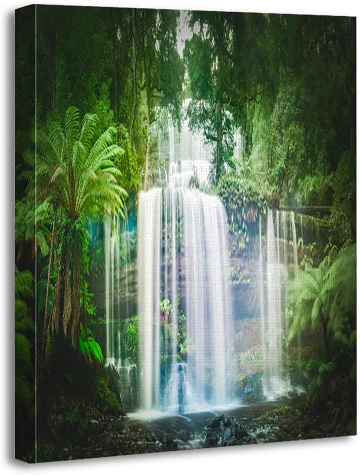Amazon Com Benxii Canvas Print Waterfall Dense Rainforest Wooden Framed Wall Decor Art Painting Home Artwork Bedroom Living Room Easy To Hang 12x16 Inches Posters Prints