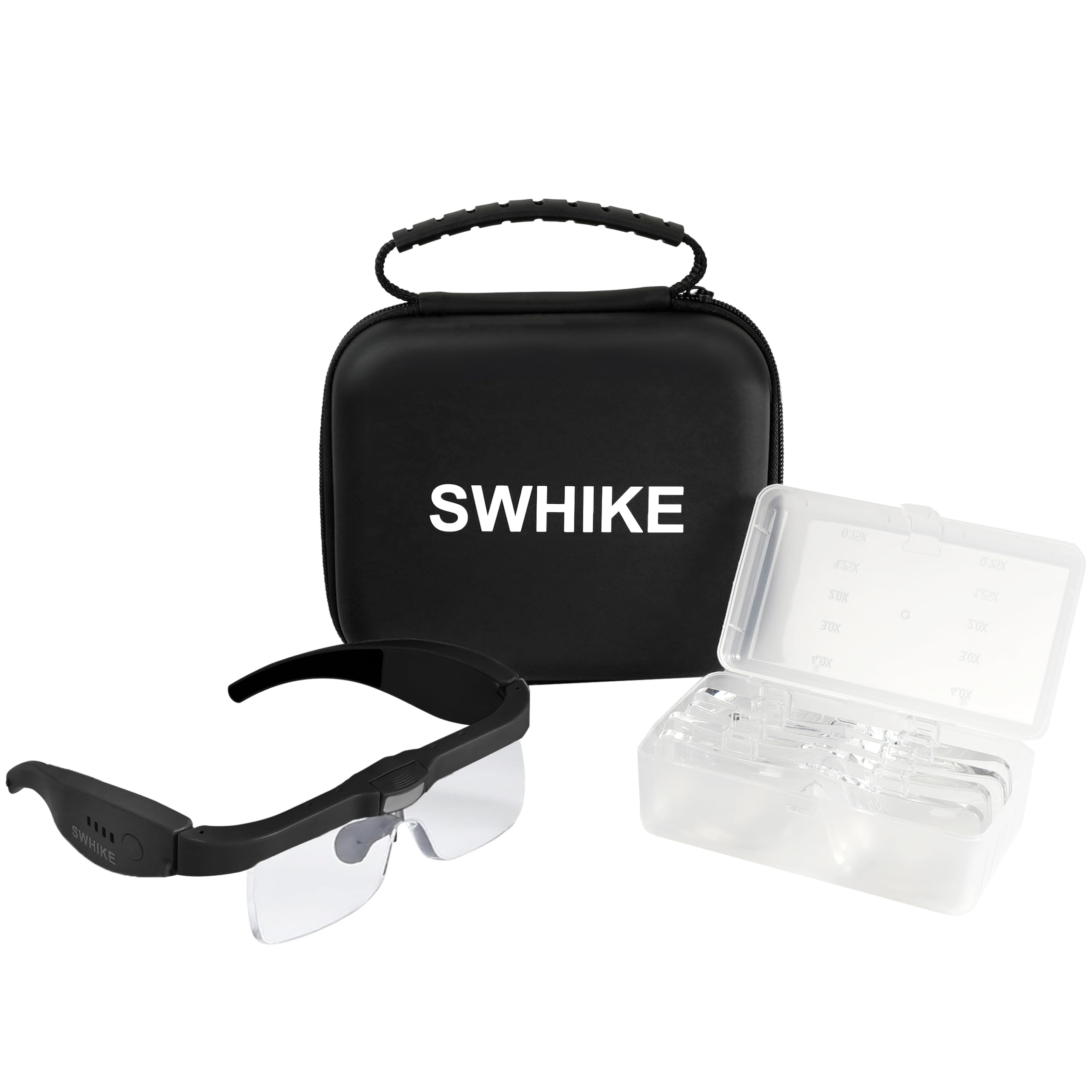 Photo 1 of Magnifying Glass with Light Hands Free, Rechargeable Magnifying Glasses Headset with 5 Detachable Lenses and Storage Case for Close Work, Reading, Jewelry Making Crafts (Black)