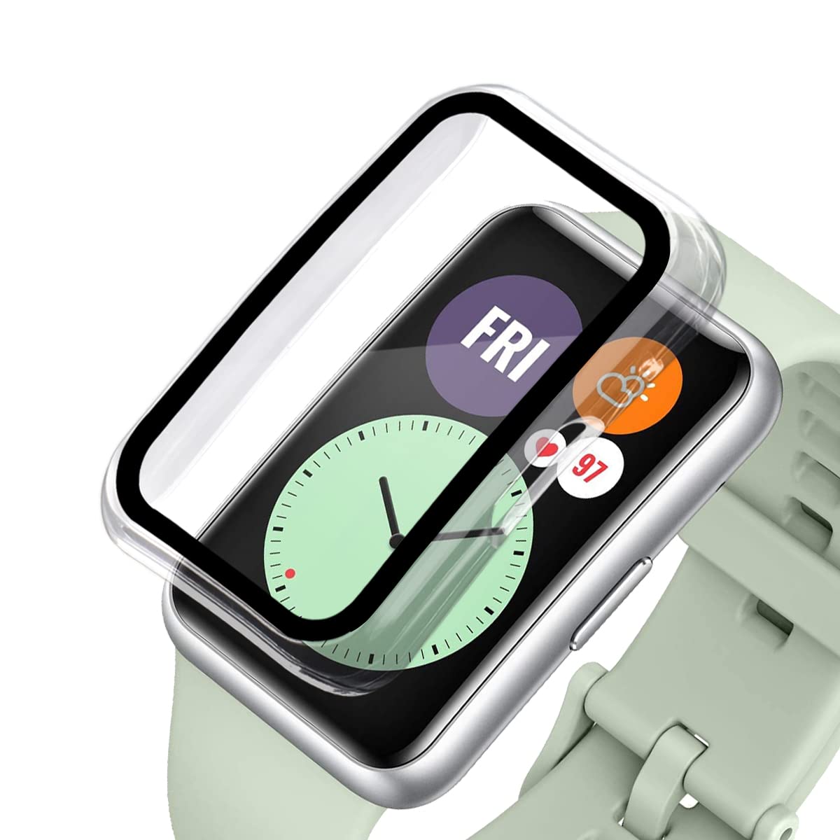 Acadeny Case With Tempered Glass Screen Protector Compatible for Huawei watch fit, 9H Hardness 360 ° All-round Protective Cover Ultra-thin Protective PC Case Cover for , Transparent