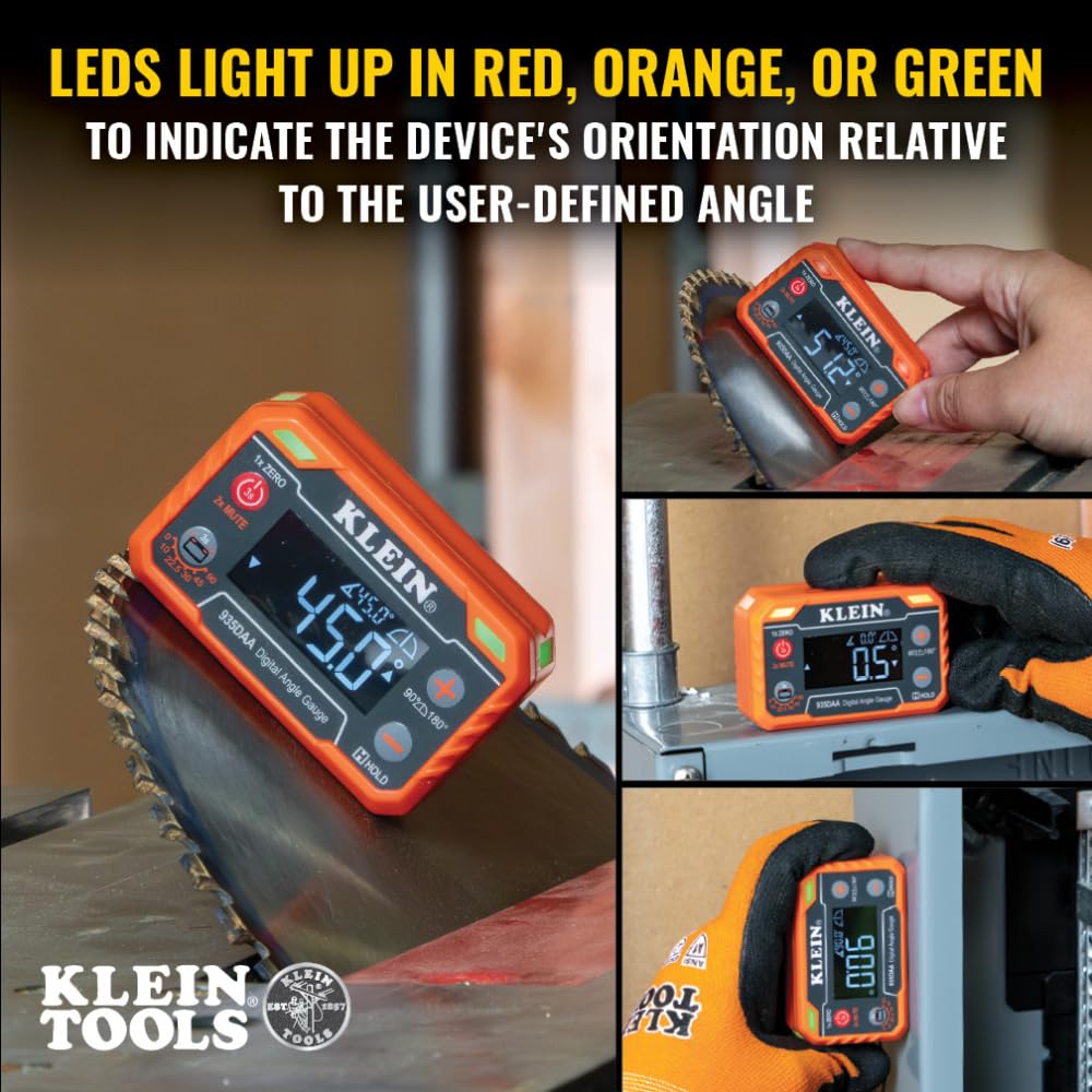 Klein Tools 935DAA Digital Electronic Level and Angle Gauge, LED Angle Alert, Measure and Set Angles, 0-90 and 0-180 Degree Ranges