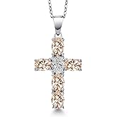 Gem Stone King 925 Sterling Silver Peach Morganite and Lab Grown Diamond Cross Pendant Necklace for Women | 2.90 Cttw | Gemstone October Birthstone | Oval 6X4MM | With 18 Inch Chain