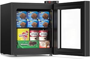 Electactic Mini Upright Freezer, 1.2 Cu.ft Compact Freezer with Glass Door Display, 7 Adjustable Temperature Settings (-10°F to -18°F), Quiet & Energy-Efficient, Black