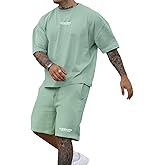 Ryehack Men's 2 Piece Outfits Short Sleeve Crew Neck Summer T Shirt and Drawstring Casual Track Shorts Sportswear Sets