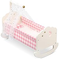 Pithfor Wooden Baby Doll Crib Set, Baby Doll Bed Toys for 18 Inch Dolls, with Bedding and Canopy, Baby Doll Furniture Accesso