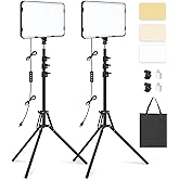 2 Pack LED Video Light with 63'' Tripod Stand, Obeamiu 2500-8500K Dimmable Photography Studio Lighting for Video Film Recording/Collection Portrait/Live Game Streaming/YouTube Podcast, USB Charger