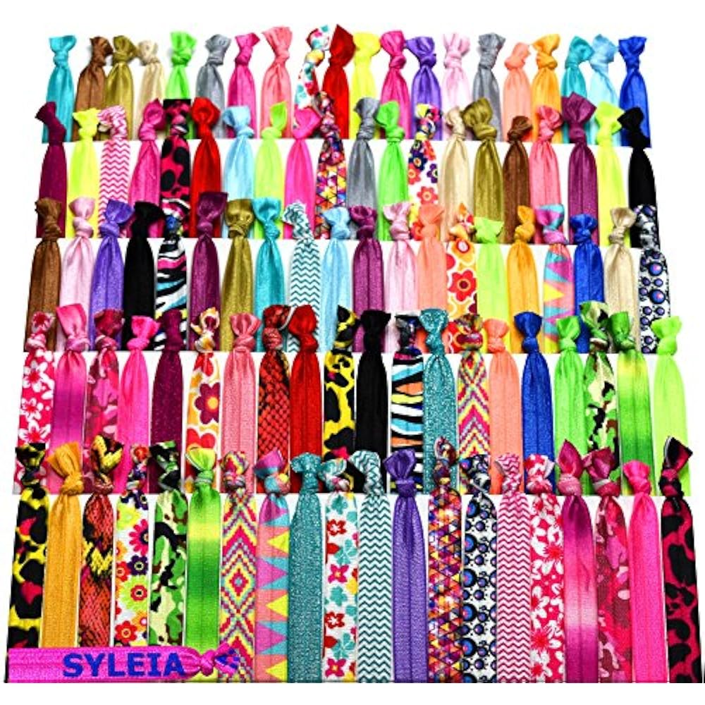 Elastics & Ties 100 Hair Printed Patterns Solid Colors Plus One Bonus