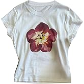 RoseSeek Women's Y2K Floral Graphic Tees Crew Neck Short Sleeve Summer T Shirt Casual Cute Tops