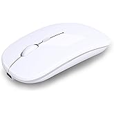 AIKOKOK Wireless Bluetooth Mouse Rechargeable Laptop Mice Use Portable(Bluetooth5.2 and USB 2.4G) Dual Mode Connection Silent Slim Computer Mouse for Laptop/iPad Tablet/Apple MacBook/PC(Bright White)