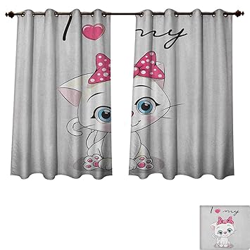 Kitten Blackout Curtains Panels For Bedroom Cute Cartoon Domestic