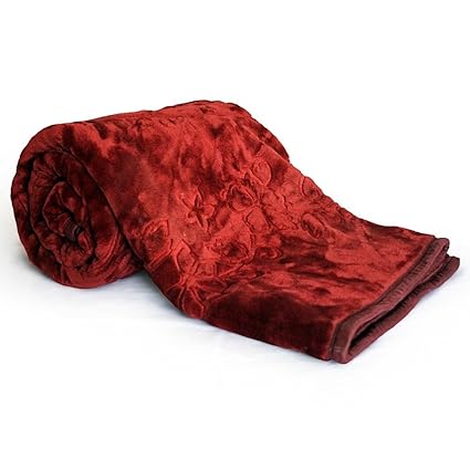 Little India Embossed Floral Microfibre Double Blanket - Maroon