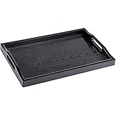 MDLUU Plastic Serving Tray, Ottoman Tray with Cutout Handles, Rectangle Butler Tray for Breakfast in Bed, Coffee Table Decor, Party (Black)