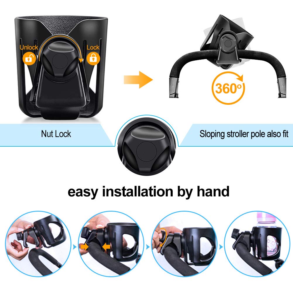 Adjustable Stroller Cup Holder, Rotating Cup Holder, Non-Slip Bike Cup Holder, Wheelchair Cup Holder, Universal Baby Bottle Holder Fits Every Vista, Curz, and Minu Model: Baby