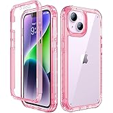 Lifedance iPhone 14/13 Case, Full-Body Rugged Protective Case with Built-in Screen Protector, 10 FT Military Grade Drop Protection, Heavy Duty Shockproof, Clear Pink