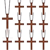 Natural Wooden Cross Necklace for Men&Woman, Crucifix Necklace Men&Woman, Bulk Wooden Small Crosses Gifts for Bible Verse Easter Party Favor, Cross for Car Mirror Hanging Pendant, 1.6In X 1.1In(12pcs)