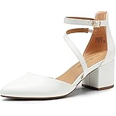 DREAM PAIRS Women's Closed Pointed Toe Low Chunky Heels Pumps Ankle Strap Wedding Business Dressy Shoes
