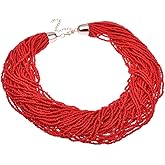 Fashion Multilayer Seed Bead Chain Choker Collar Necklace Earrings Set Cluster Strand Handmade Bib Statement Necklace