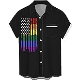 Men's Pride Shirt Short Sleeve Outfits Gay Rainbow LGBT Button Up Shirt