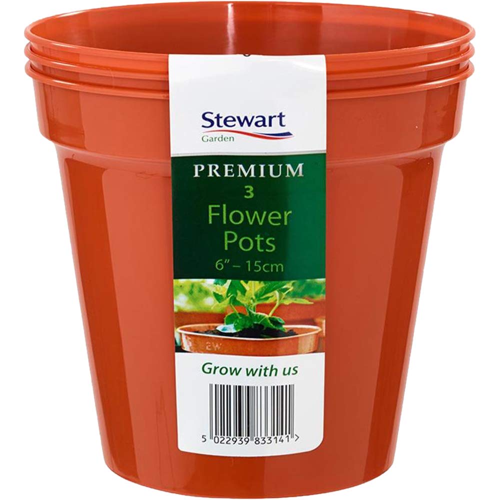 Stewart 4833014 15 cm Flower Pot - Orange/Terracotta (Pack of 3)