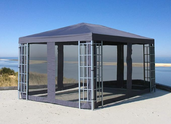 QUICK STAR Rank Pavillon Set 3x4m Metall Garten Partyzelt Anthrazit mit 4 Seitenteilen mit Moskitonetz