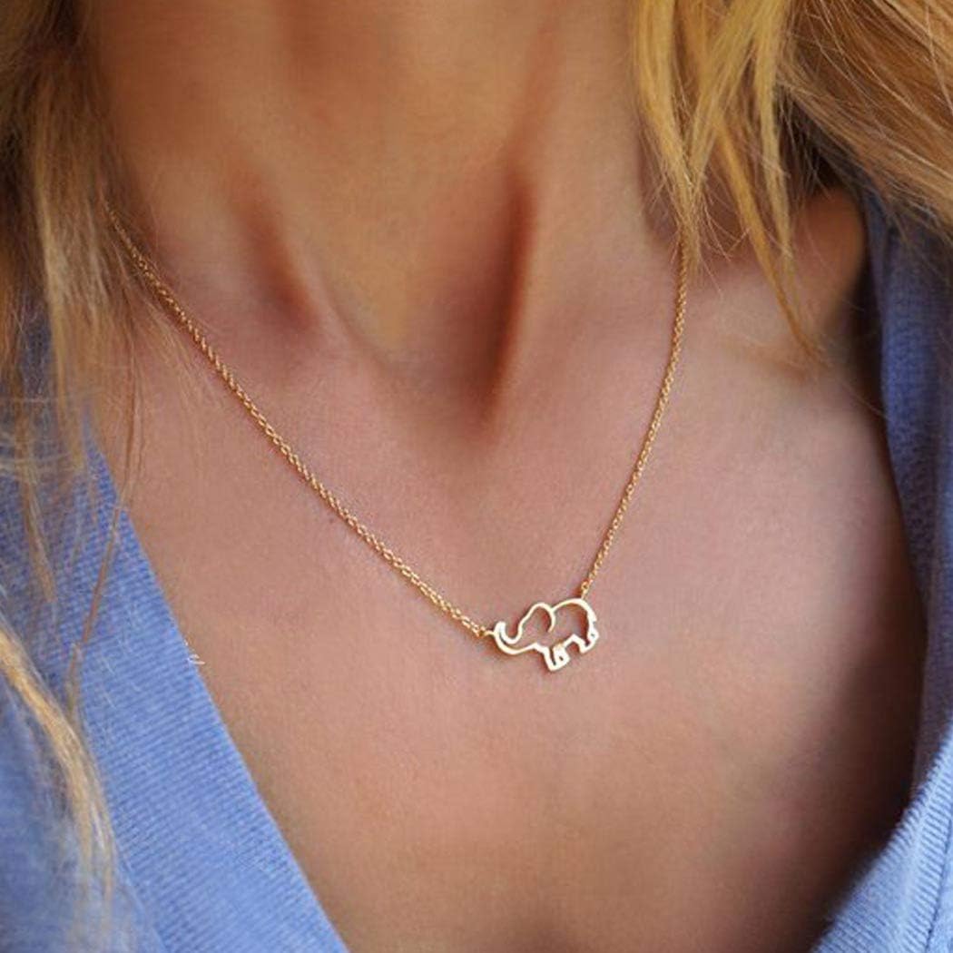 Fashion Elephant Pendant Necklace for Women or Girls Simple Necklace Gold or Silver Jewelry for Great Gift (Gold)