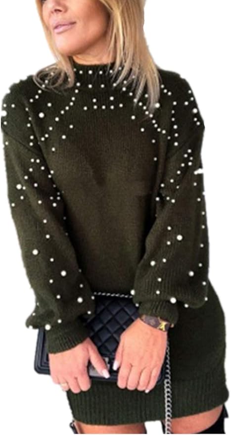 Newshows Damesjurk met lange mouwen, col, winterjurk, herfst, lange trui- jurk, elegant, geplisseerd, bruiloft, maxi-jurk, rood, M