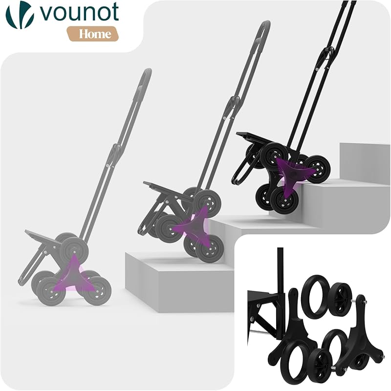 ® Carro de la Compra con 6 Ruedas para Subir Escaleras, Carrito de la Compra Plegable, Bolsa Impermeable de 32 L, Negro