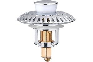 KEER Bathroom Sink Stopper for 1.06"-1.65" Drain Holes, 2 in 1 Bath Sink Drain Strainer Stopper, Pop Up Drain Cover Plug with Hair Catcher, Stainless Steel (Chrome Silver-1p)